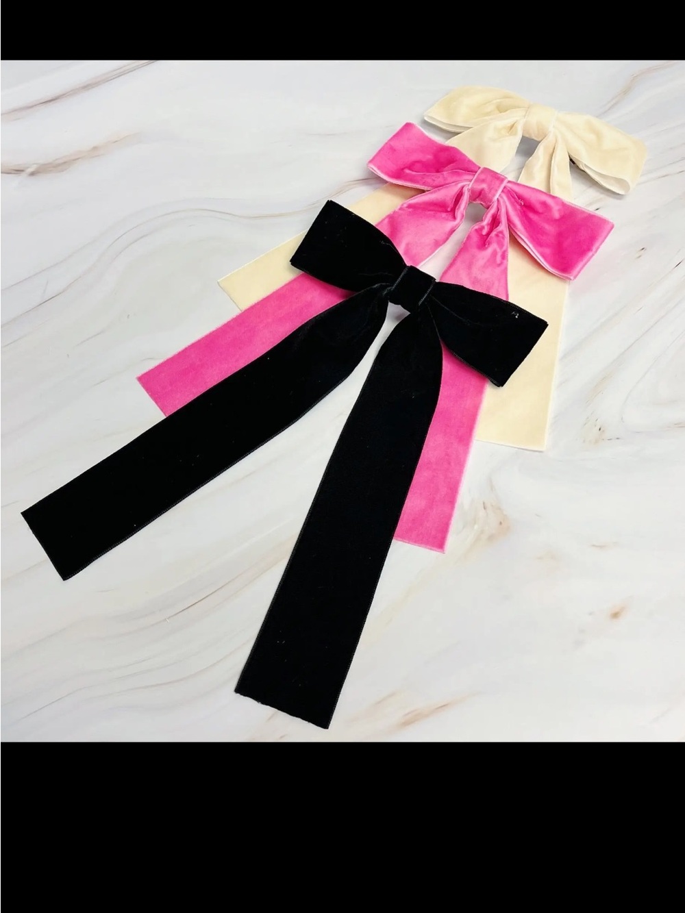 Velvet Bow Hair Clip Set - Black, Pink, Cream